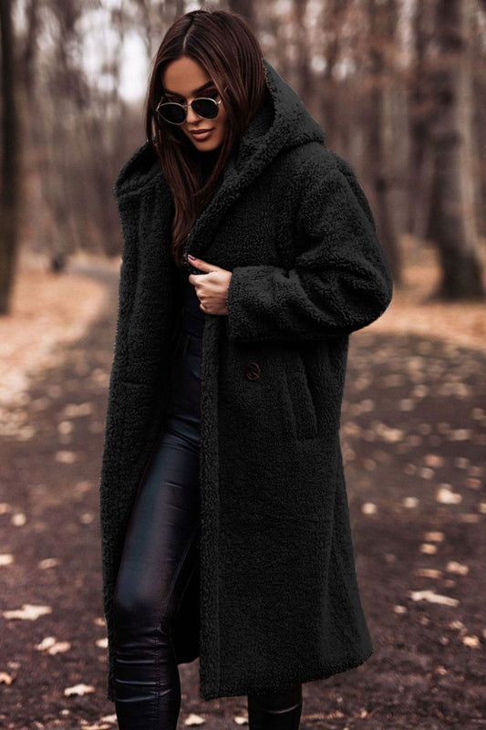 Women's Teddy Fleece Hooded Long Coat