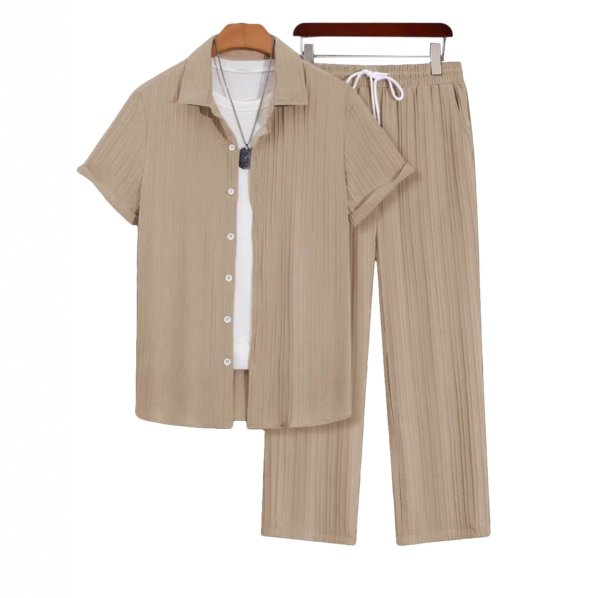 Plus‑Size Men’s Casual Loose Shirt & Pants Two‑Piece Set