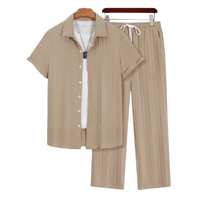 Plus‑Size Men’s Casual Loose Shirt & Pants Two‑Piece Set