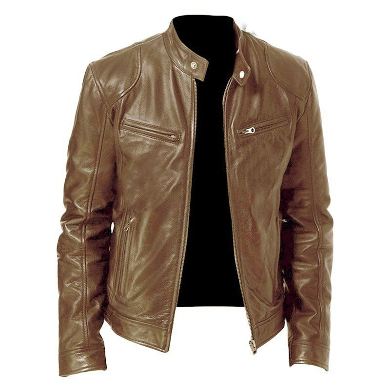 Men’s PU Leather Zip-Up Jacket