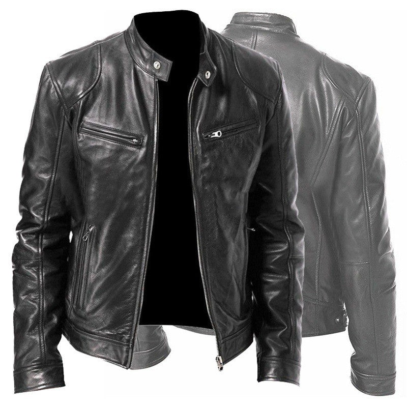 Men’s PU Leather Zip-Up Jacket