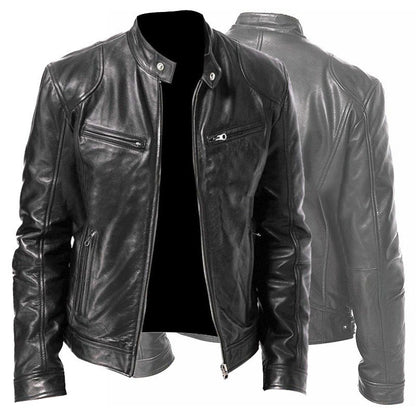 Men’s PU Leather Zip-Up Jacket