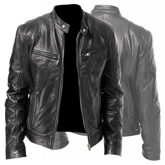 Men’s PU Leather Zip-Up Jacket