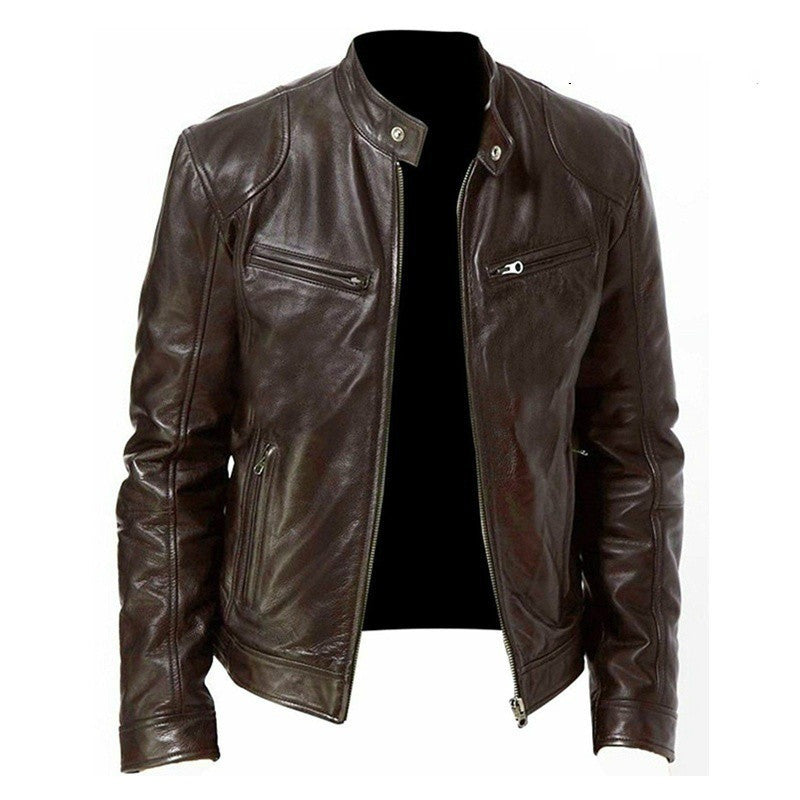 Men’s PU Leather Zip-Up Jacket