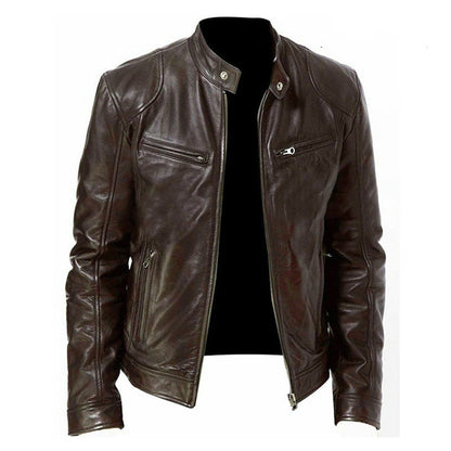 Men’s PU Leather Zip-Up Jacket