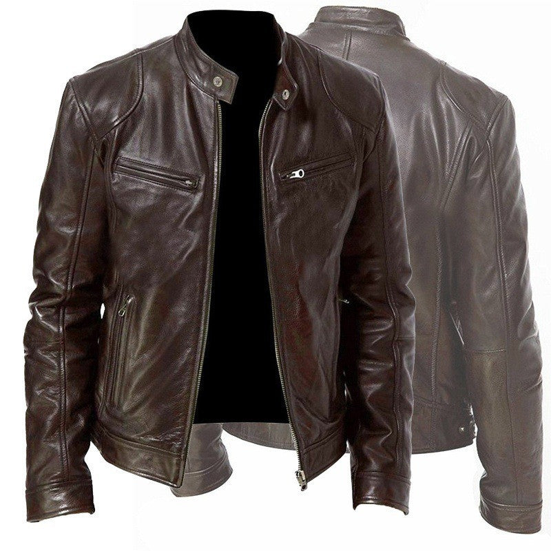 Men’s PU Leather Zip-Up Jacket