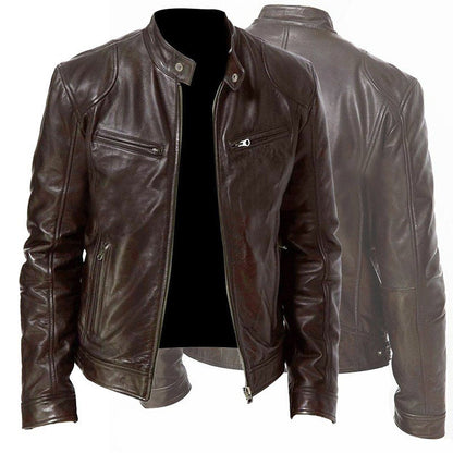 Men’s PU Leather Zip-Up Jacket