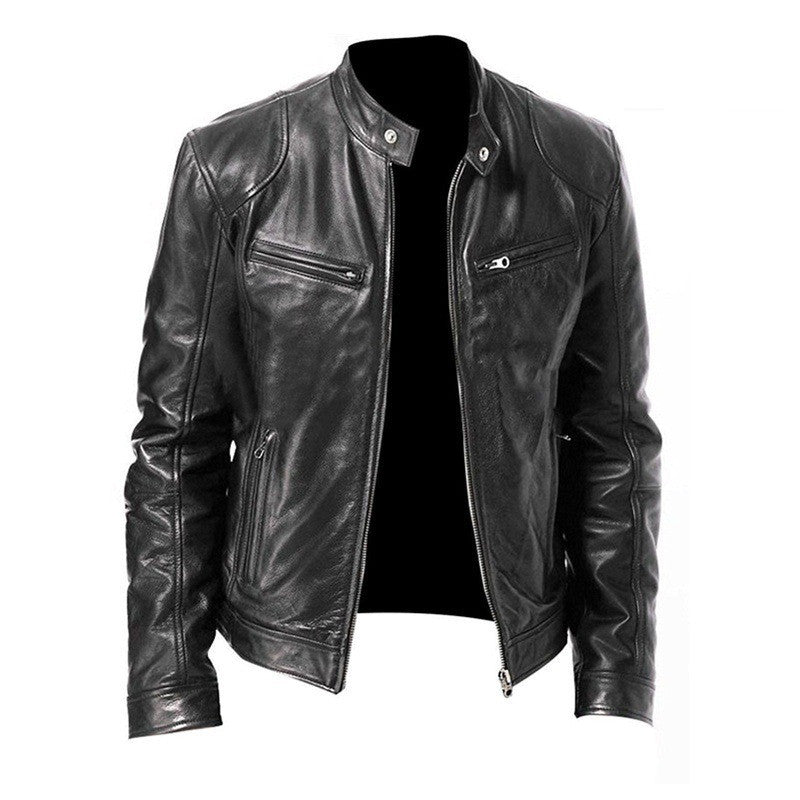 Men’s PU Leather Zip-Up Jacket
