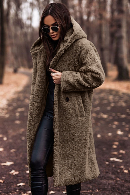 Women's Teddy Fleece Hooded Long Coat