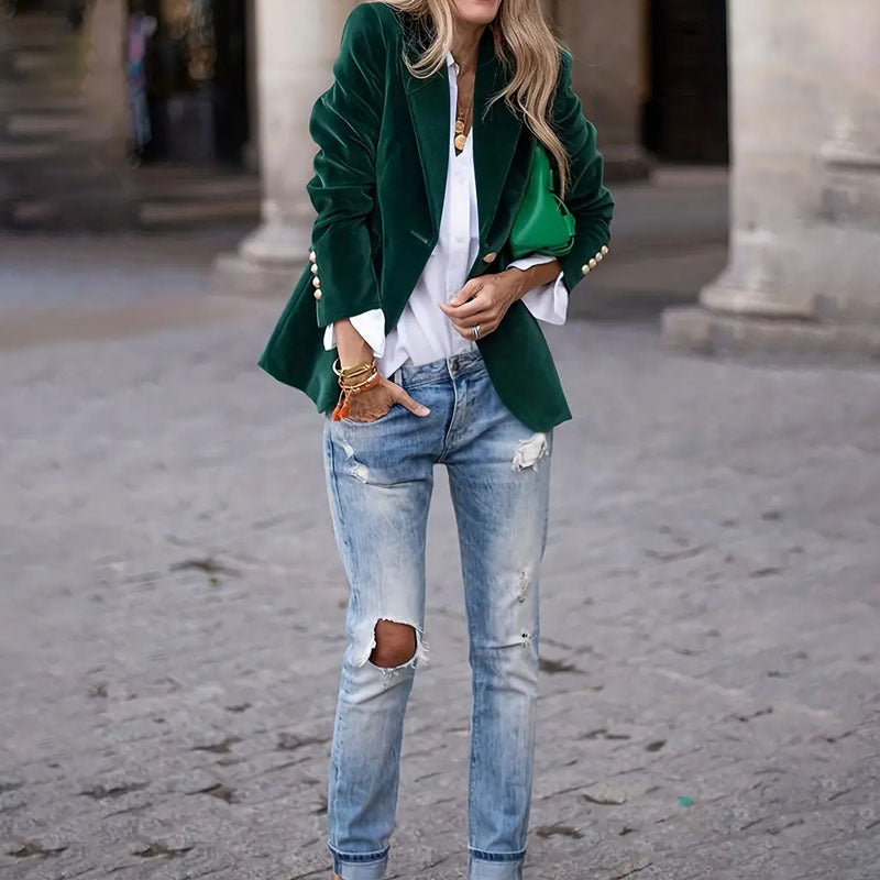 Women’s Velvet Lapel Slim Blazer