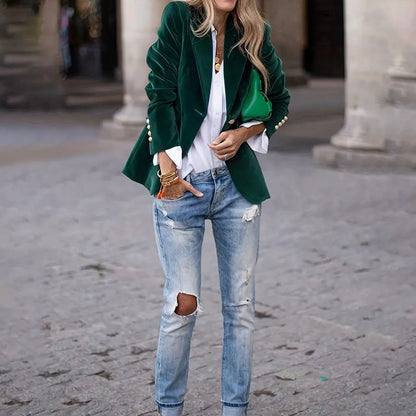 Women’s Velvet Lapel Slim Blazer