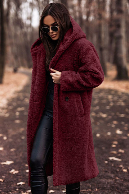 Women's Teddy Fleece Hooded Long Coat