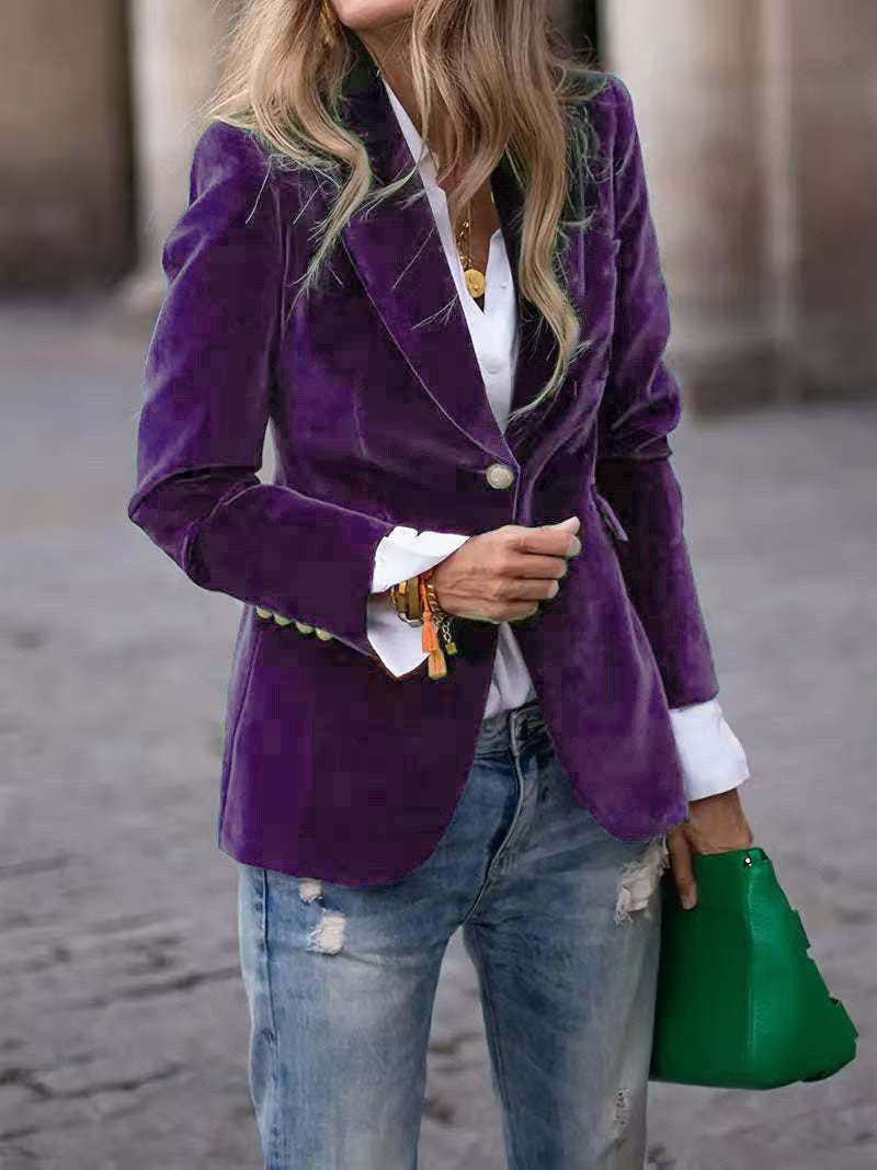 Women’s Velvet Lapel Slim Blazer
