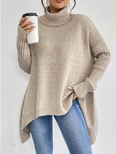 Women’s Irregular Turtleneck Knit Sweater