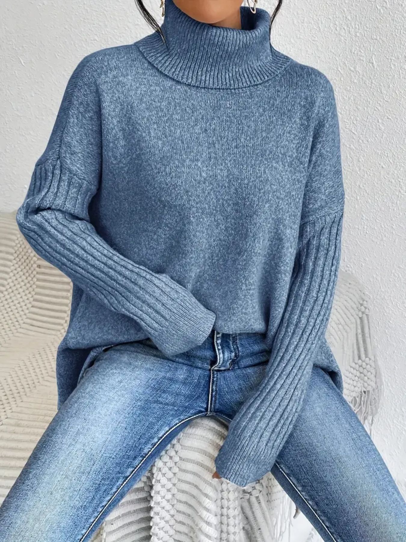 Women’s Irregular Turtleneck Knit Sweater