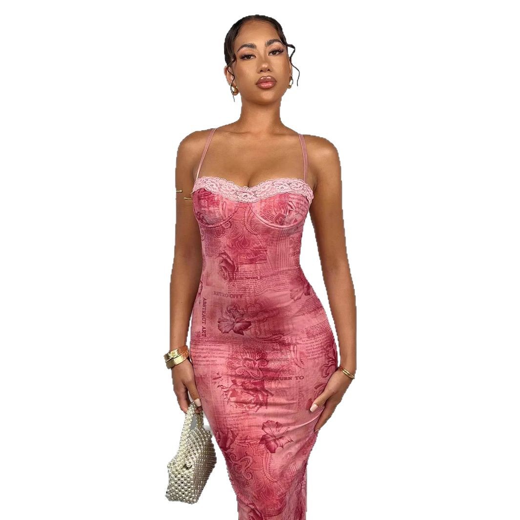 Women's Retro Lace Slim Fit Long Vest Dress