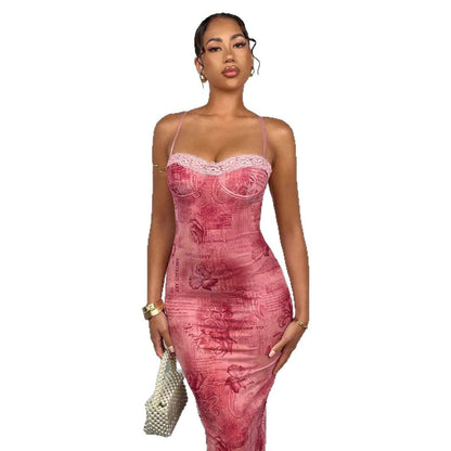 Women's Retro Lace Slim Fit Long Vest Dress