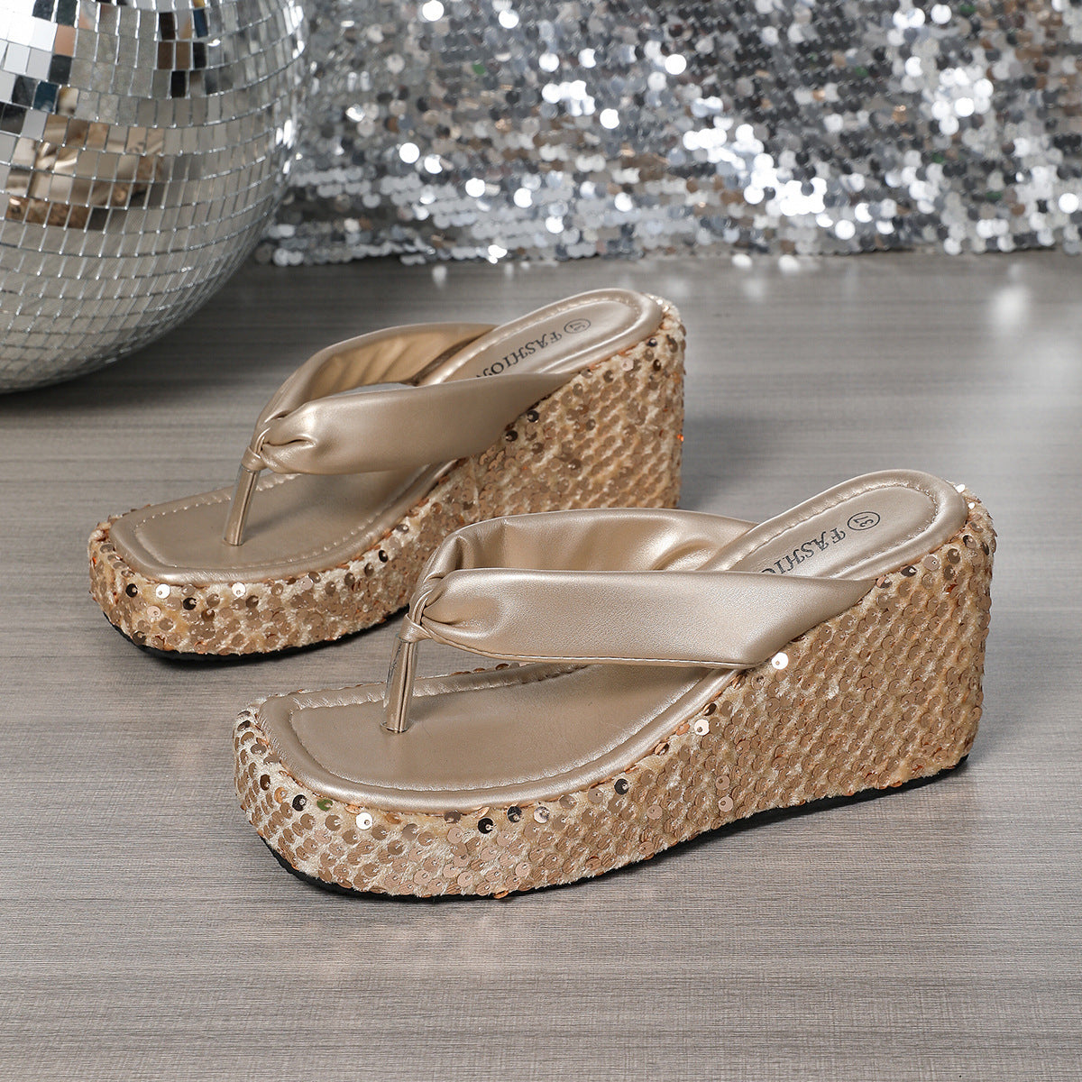 Women's Sequin Wedge Flip Flop Sandals