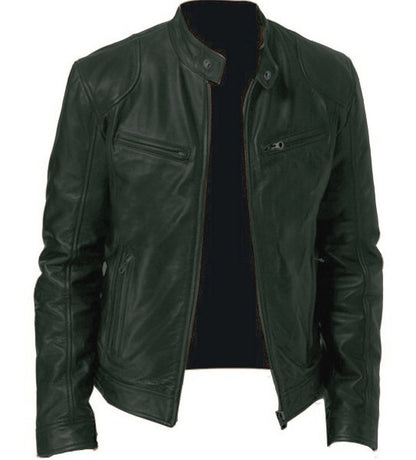 Men’s PU Leather Zip-Up Jacket