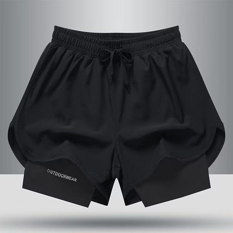 Workout Shorts Men's Jogging Pants Lined Fake Two-piece Training Anti-exposure