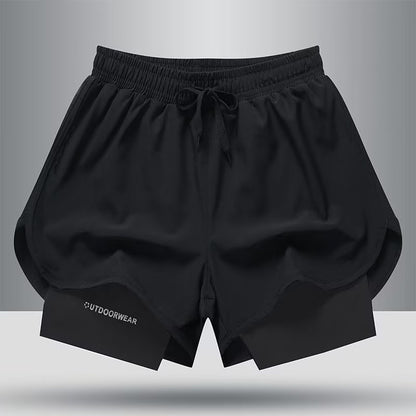 Workout Shorts Men's Jogging Pants Lined Fake Two-piece Training Anti-exposure