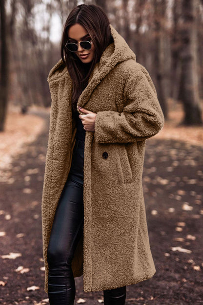 Women's Teddy Fleece Hooded Long Coat