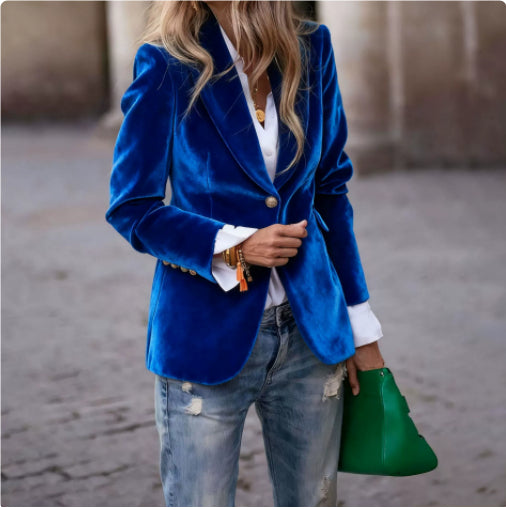 Women’s Velvet Lapel Slim Blazer