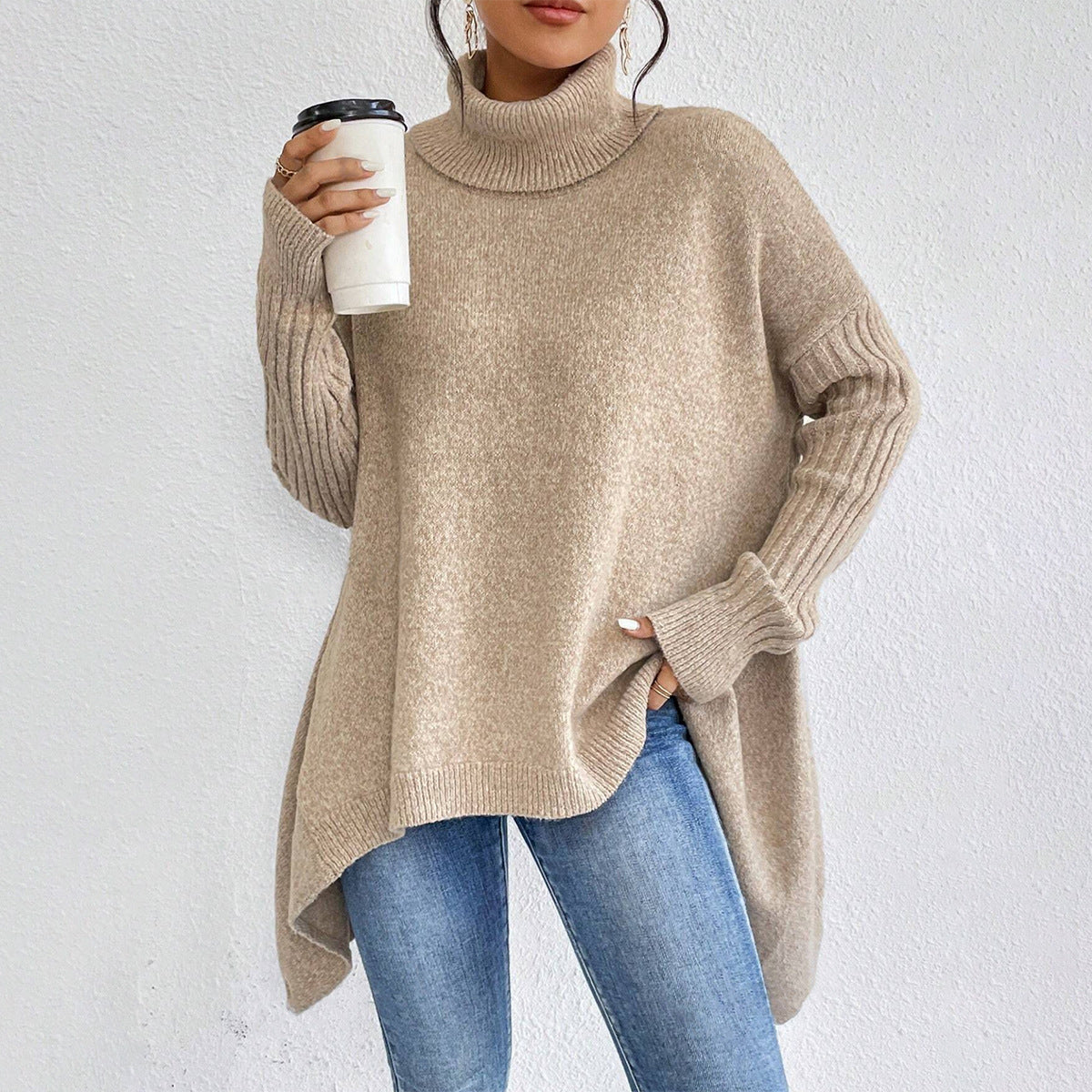 Women’s Irregular Turtleneck Knit Sweater