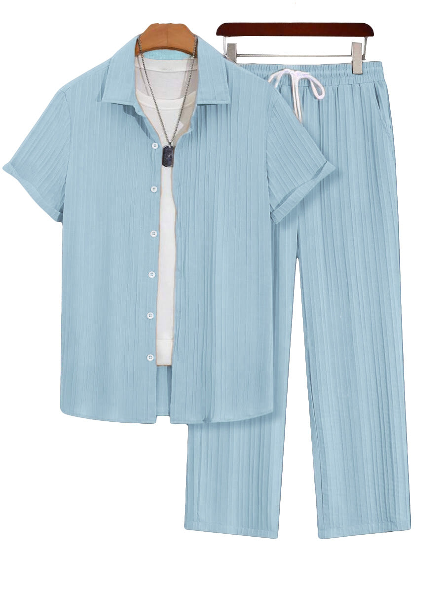 Plus‑Size Men’s Casual Loose Shirt & Pants Two‑Piece Set