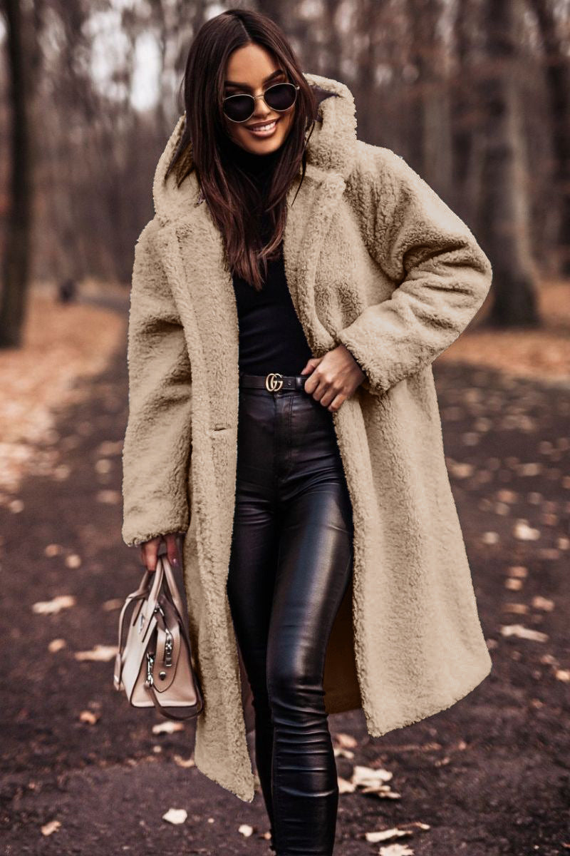 Women's Teddy Fleece Hooded Long Coat