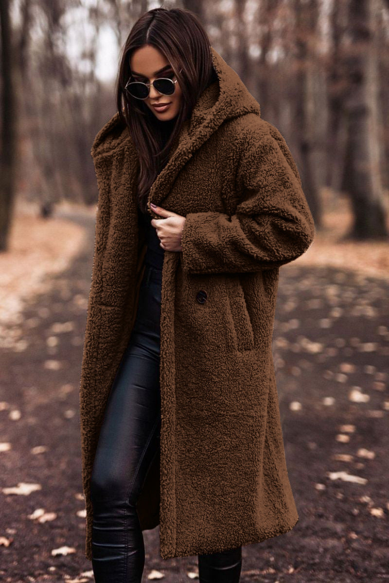 Women's Teddy Fleece Hooded Long Coat