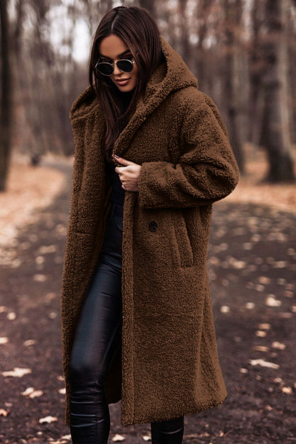 Women's Teddy Fleece Hooded Long Coat