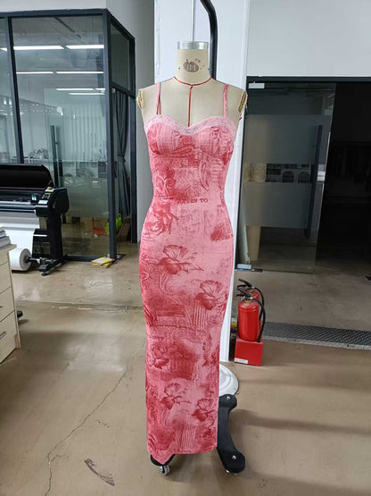 Women's Retro Lace Slim Fit Long Vest Dress