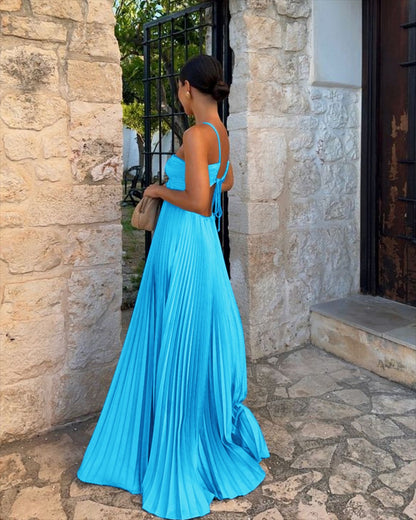 Pleated High‑Waist Halter Dress with Cut‑Out