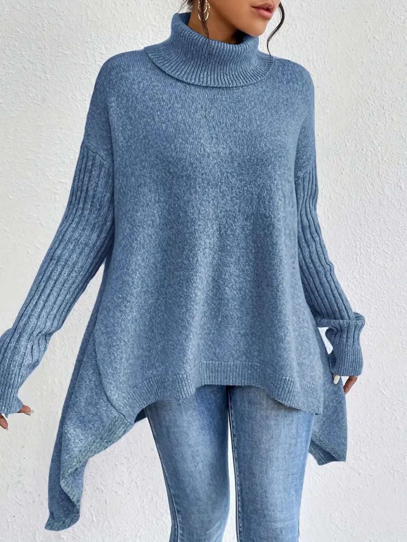Women’s Irregular Turtleneck Knit Sweater
