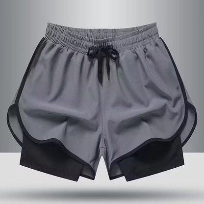 Workout Shorts Men's Jogging Pants Lined Fake Two-piece Training Anti-exposure