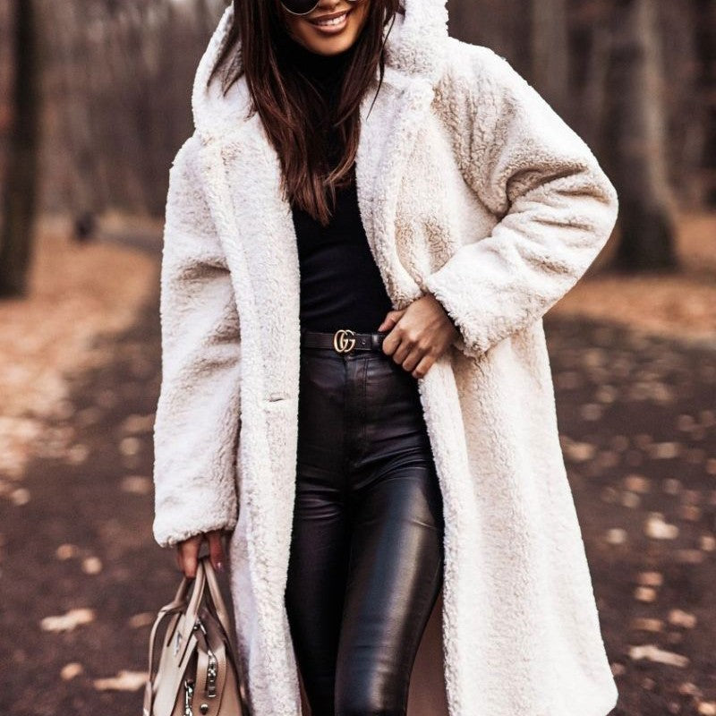 Women's Teddy Fleece Hooded Long Coat