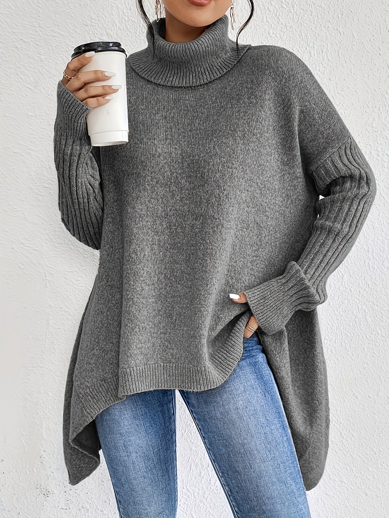 Women’s Irregular Turtleneck Knit Sweater