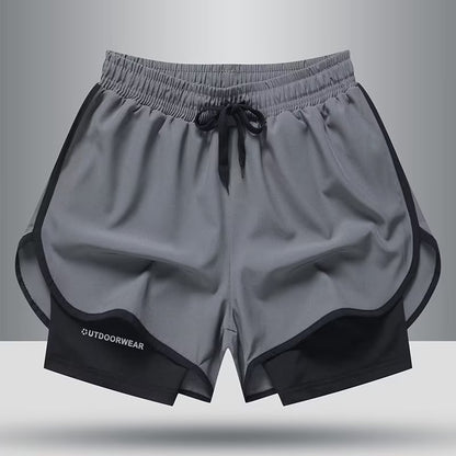 Workout Shorts Men's Jogging Pants Lined Fake Two-piece Training Anti-exposure