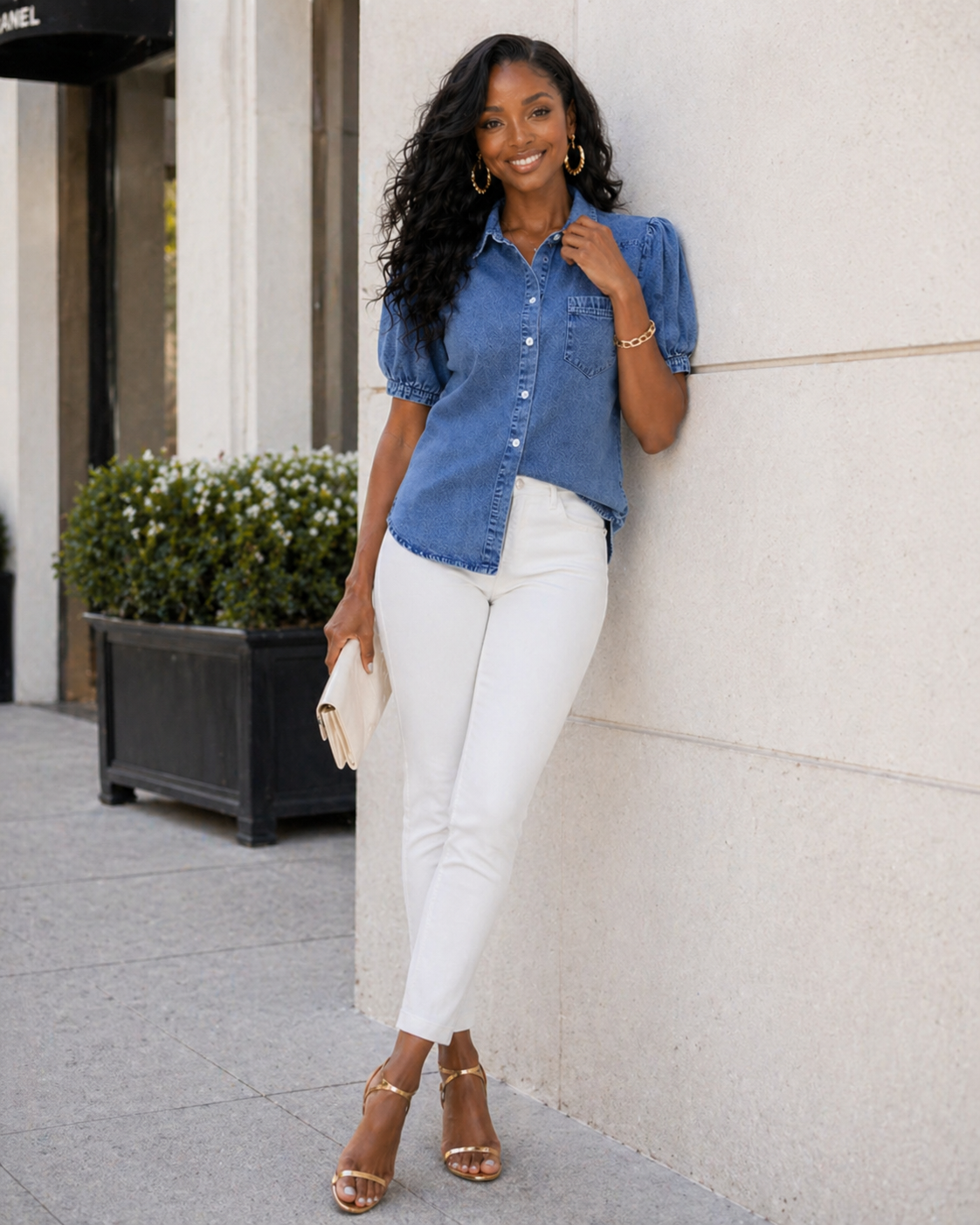 Turn-down Collar Slim-fit Denim Shirtversatile And Casual