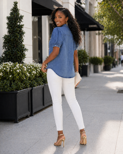 Turn-down Collar Slim-fit Denim Shirtversatile And Casual