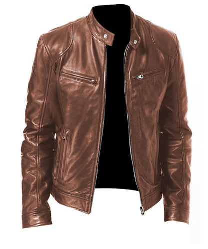 Men’s PU Leather Zip-Up Jacket