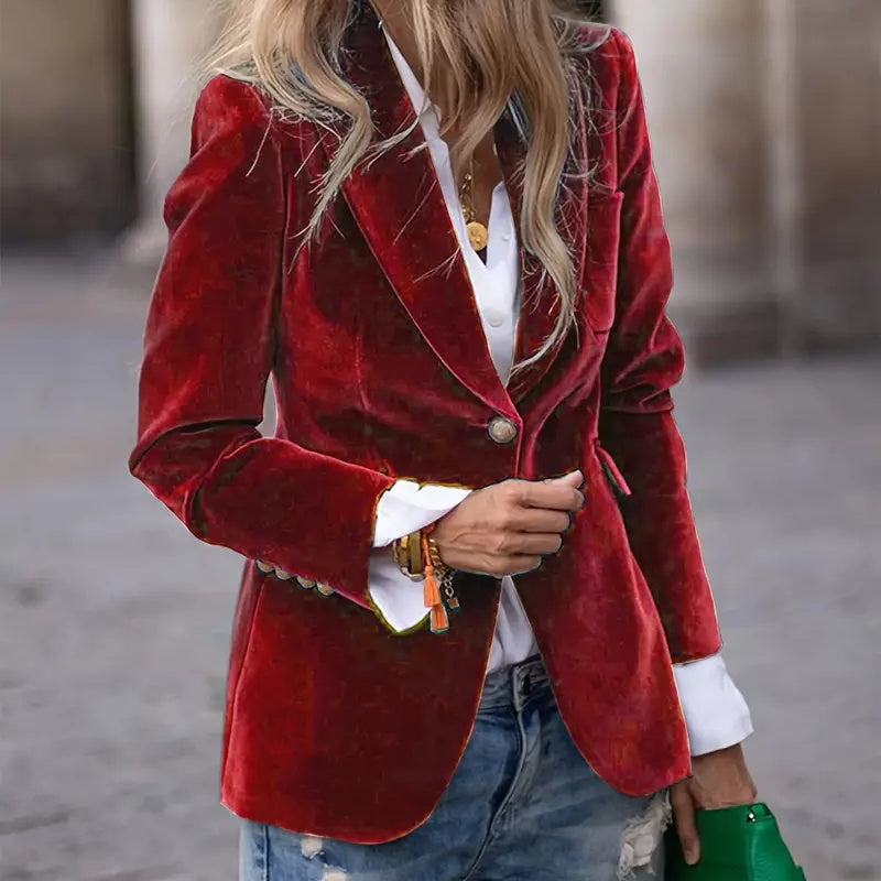 Women’s Velvet Lapel Slim Blazer