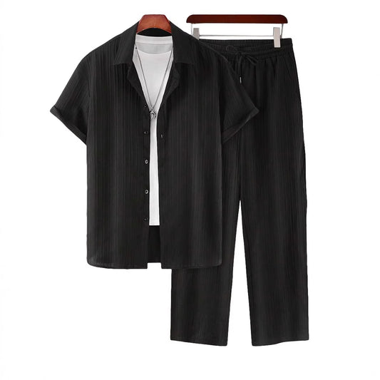 Plus‑Size Men’s Casual Loose Shirt & Pants Two‑Piece Set