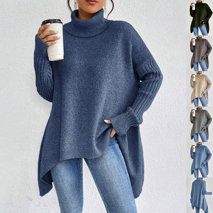 Women’s Irregular Turtleneck Knit Sweater