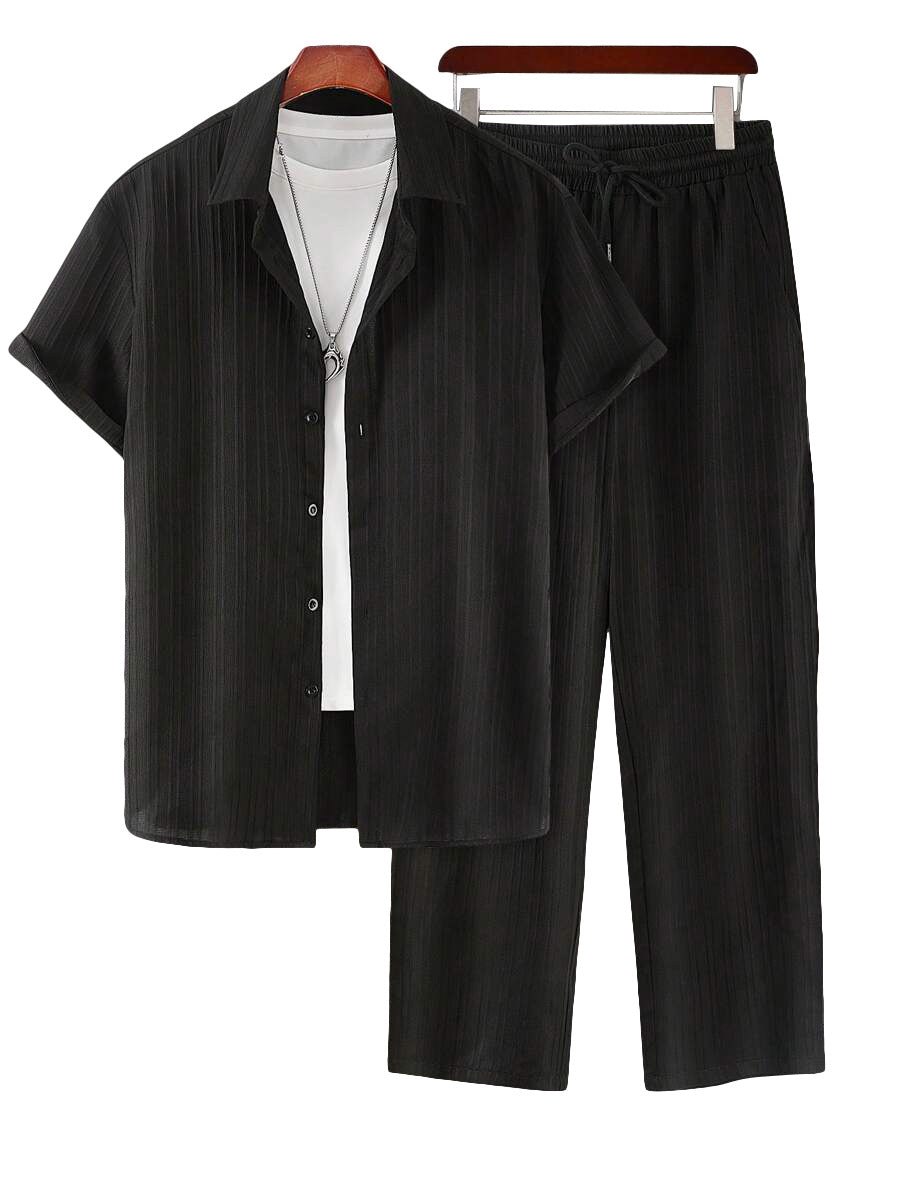 Plus‑Size Men’s Casual Loose Shirt & Pants Two‑Piece Set