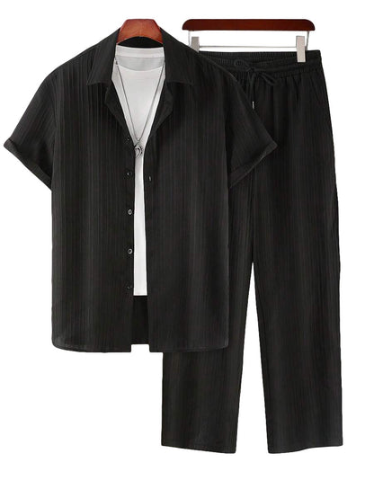 Plus‑Size Men’s Casual Loose Shirt & Pants Two‑Piece Set