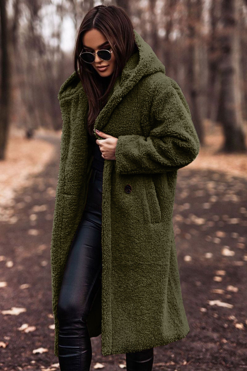 Women's Teddy Fleece Hooded Long Coat