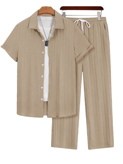 Plus‑Size Men’s Casual Loose Shirt & Pants Two‑Piece Set