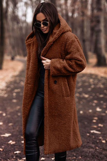 Women's Teddy Fleece Hooded Long Coat